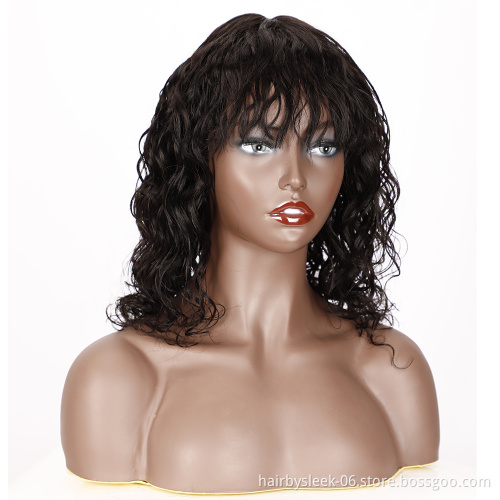 Natural Water Wave Human Hair Wig Natural Body Wave Bob Wigs With Bangs Brazilian Remy Scalp Part Lace Wig Human Hair